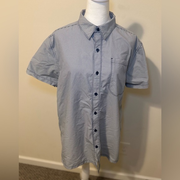 The North Face Shirt Mens Large Blue Checker Pocket Tee Button Down Short Sleeve - Picture 1 of 6